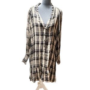 Free people soft flowy shirt dress black grey  plaid M